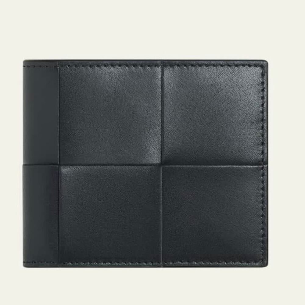 NEW Bottega Veneta Cassette Intreccio Leather Bifold Wallet Black Italy Designer